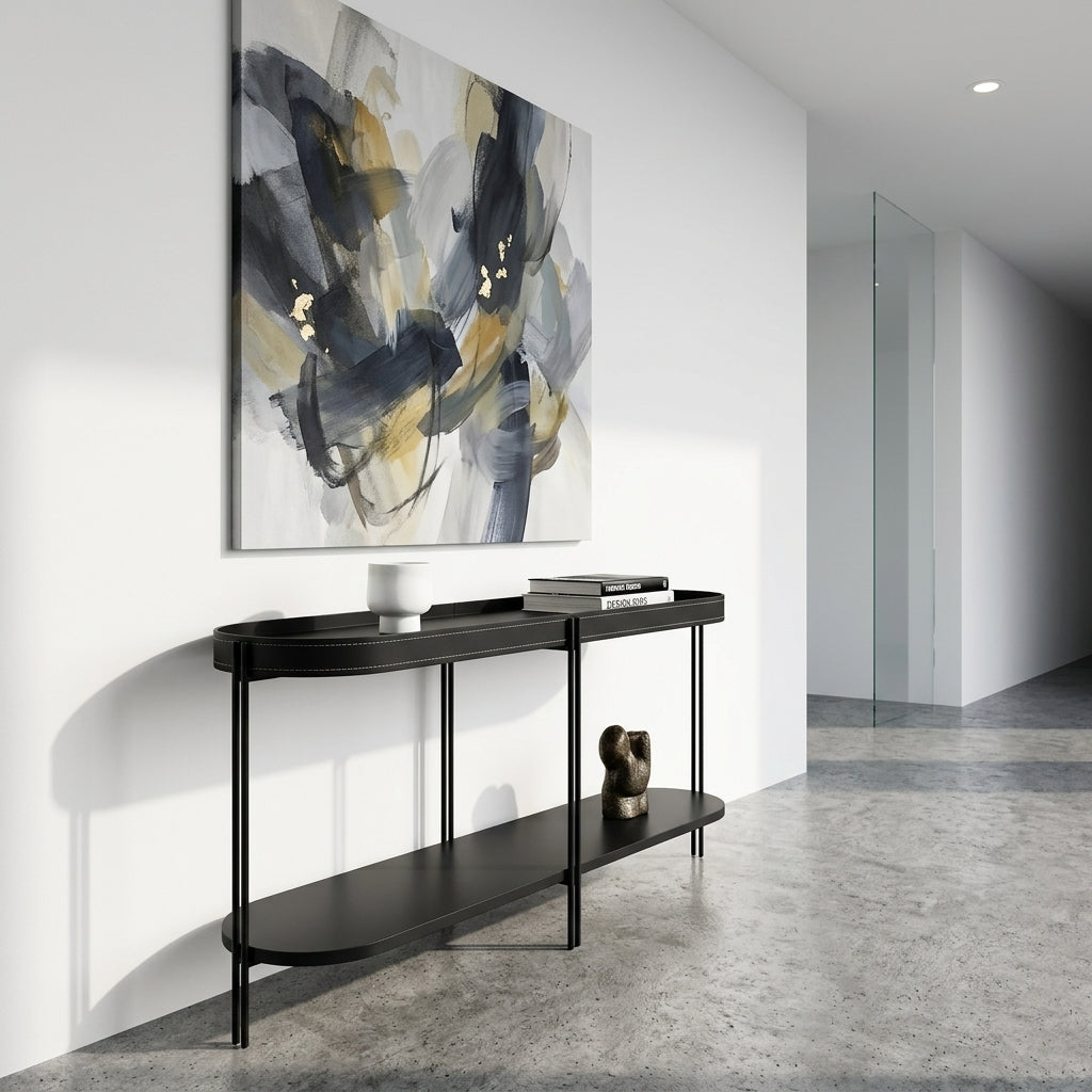 Aparador Monaco 139 cm em MDF, MDP e Aço com Couro Ecológico ambientado no hall de entrada