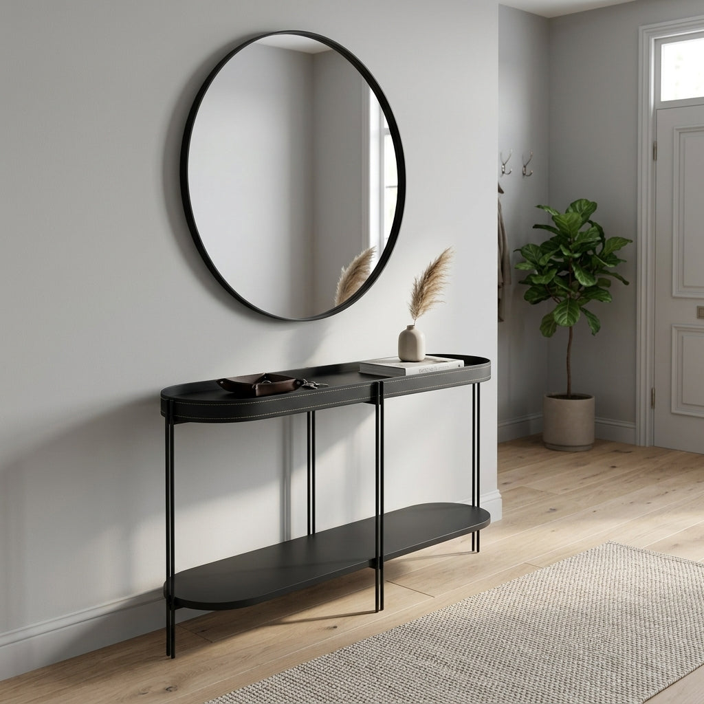 Aparador Monaco 139 cm em MDF, MDP e Aço com Couro Ecológico ambientado no hall de entrada