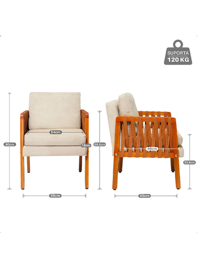 Kit 2 Poltronas Cordova em Madeira Maciça Eucalipto Estofada com Fibra de Silicone – Design Moderno e Conforto para Sala, Escritório ou Recepção