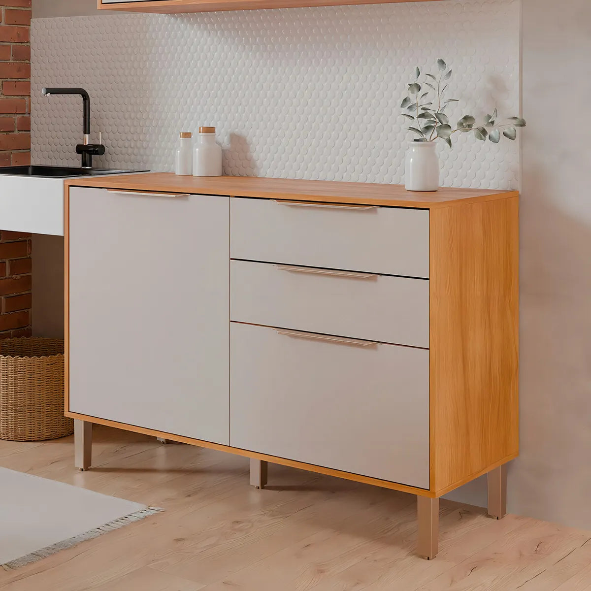 Balcão de Cozinha 120cm Sem Tampo com 2 Gavetas Corrediça Telescópica e Pés Reguláveis Divina