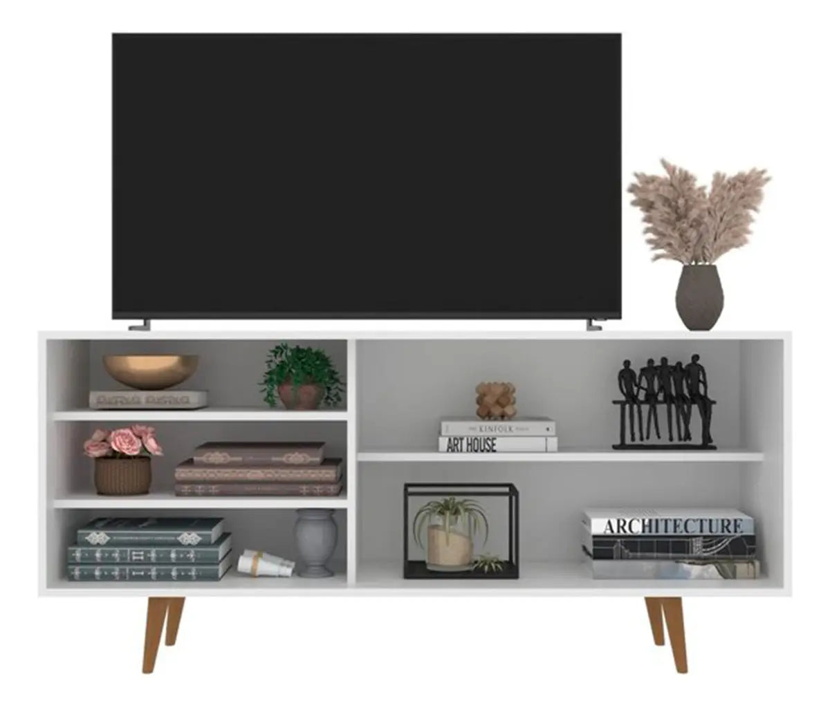 Rack San Diego para TV Sala Moderno com Porta Ripado Nichos e Pés Palito