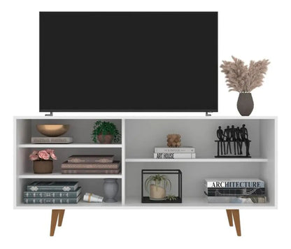 Rack San Diego para TV Sala Moderno com Porta Ripado Nichos e Pés Palito