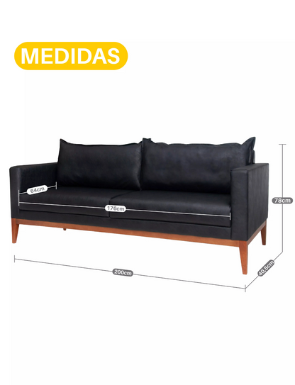 Sofá 3 Lugares Classic Corino com 2 Almofadas 2m Estrutura em Madeira de Eucalipto
