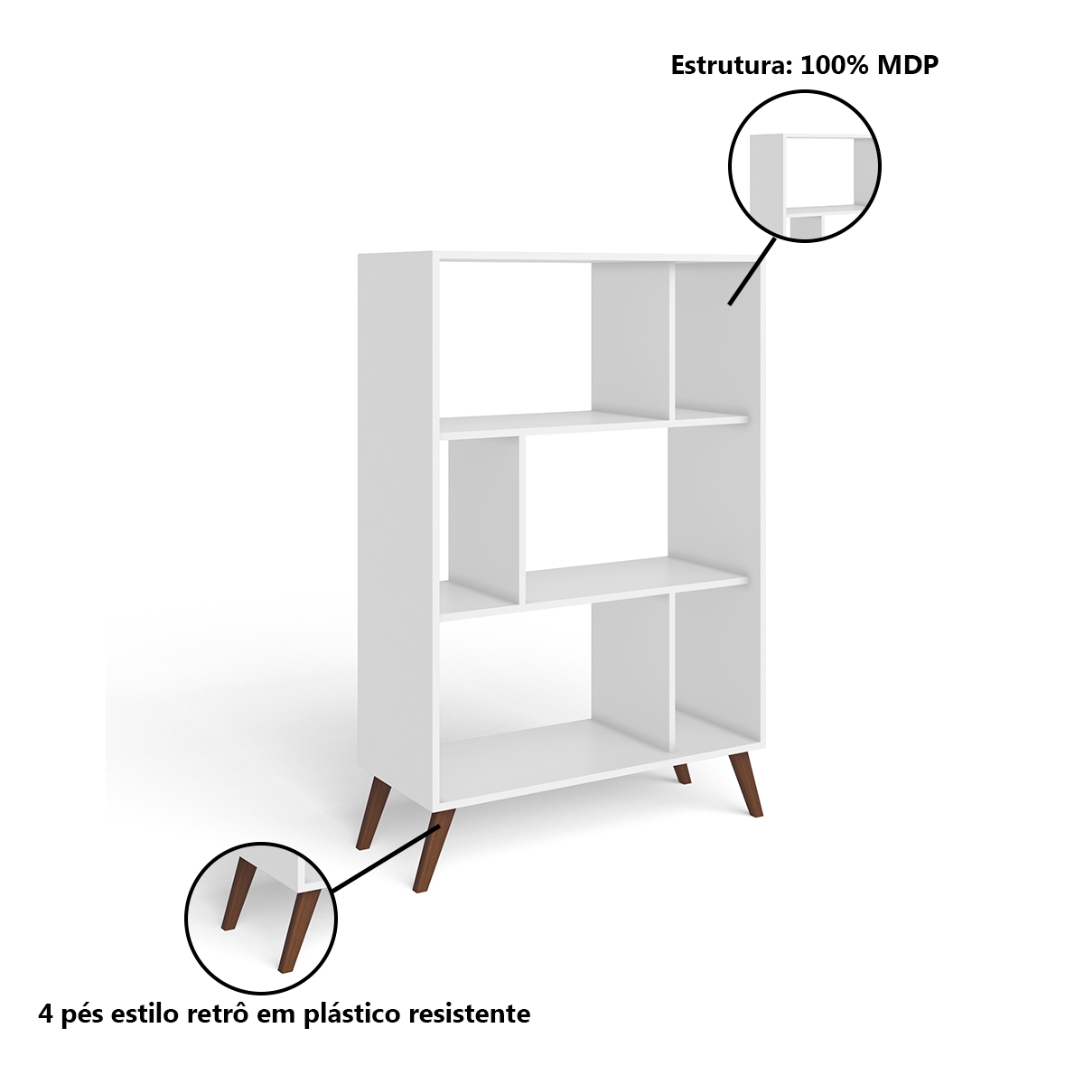 Estante Baixa Retrô com 6 Nichos e Pés 81x124 cm - imagem 16