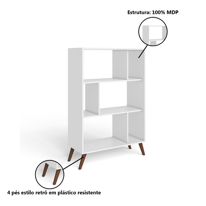 Estante Baixa Retrô com 6 Nichos e Pés 81x124 cm - imagem 16