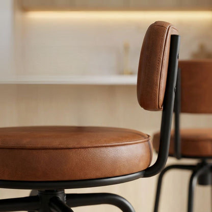 Kit 2 Banquetas Altas Giratórias Nala em aço com descanso de pés, ideal para cozinha, bancada e área gourmet