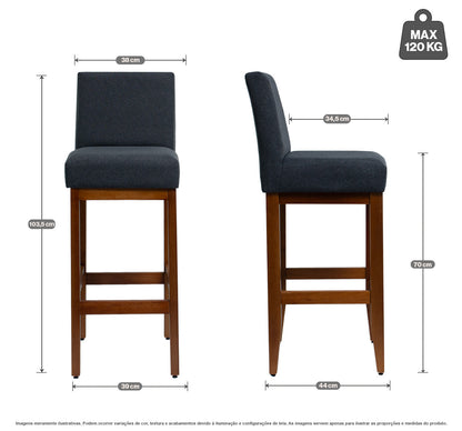 Kit 2 Banquetas Alta Jade Linho – Encosto Estofado