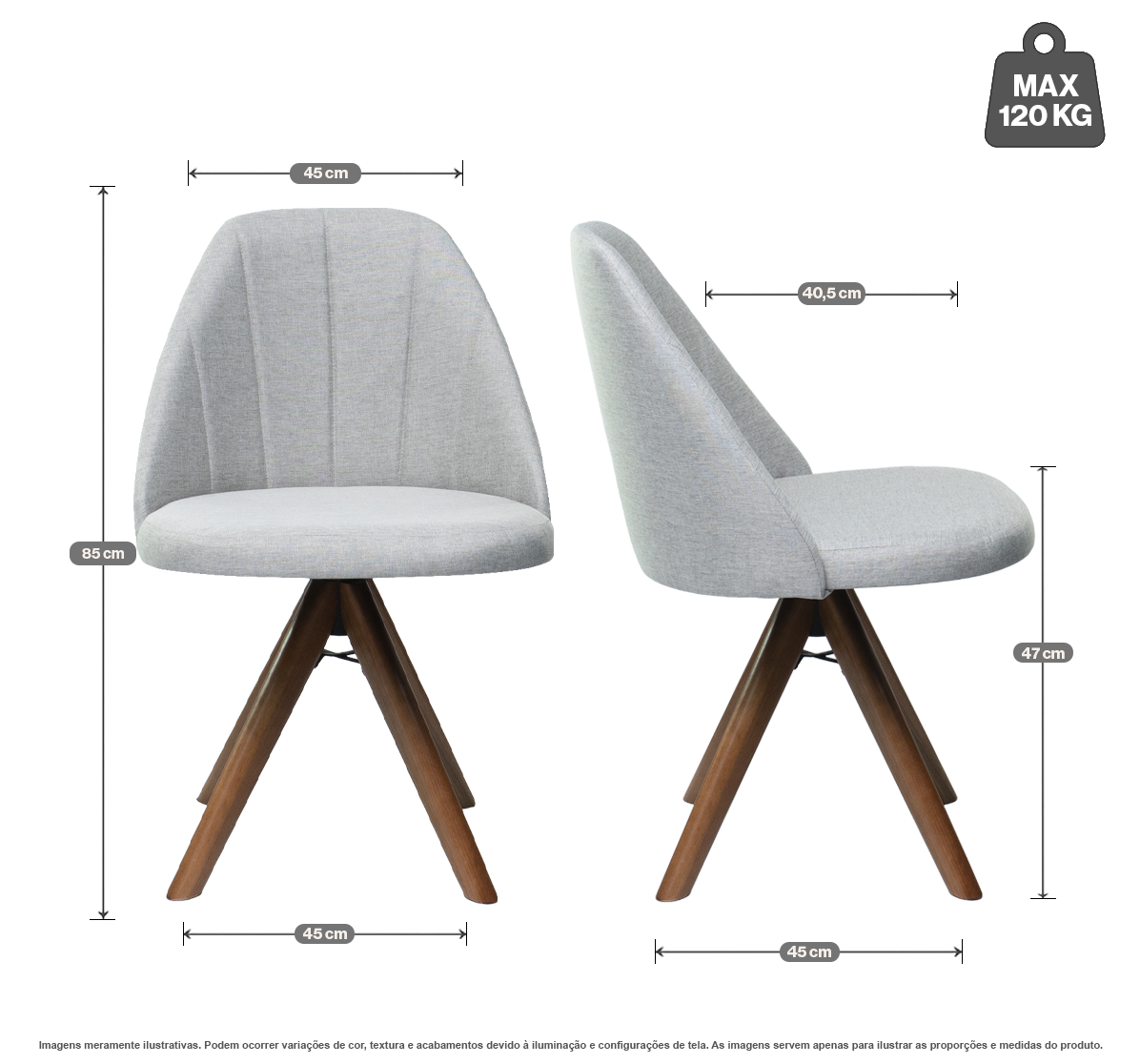 Kit com 2 Cadeiras Mariana Giratórias com Estrutura de Madeira e Assento Estofado – Design Moderno e Confortável para Sala de Jantar