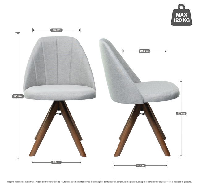 Kit 2 Cadeiras Mariana Giratória – Estrutura em Madeira