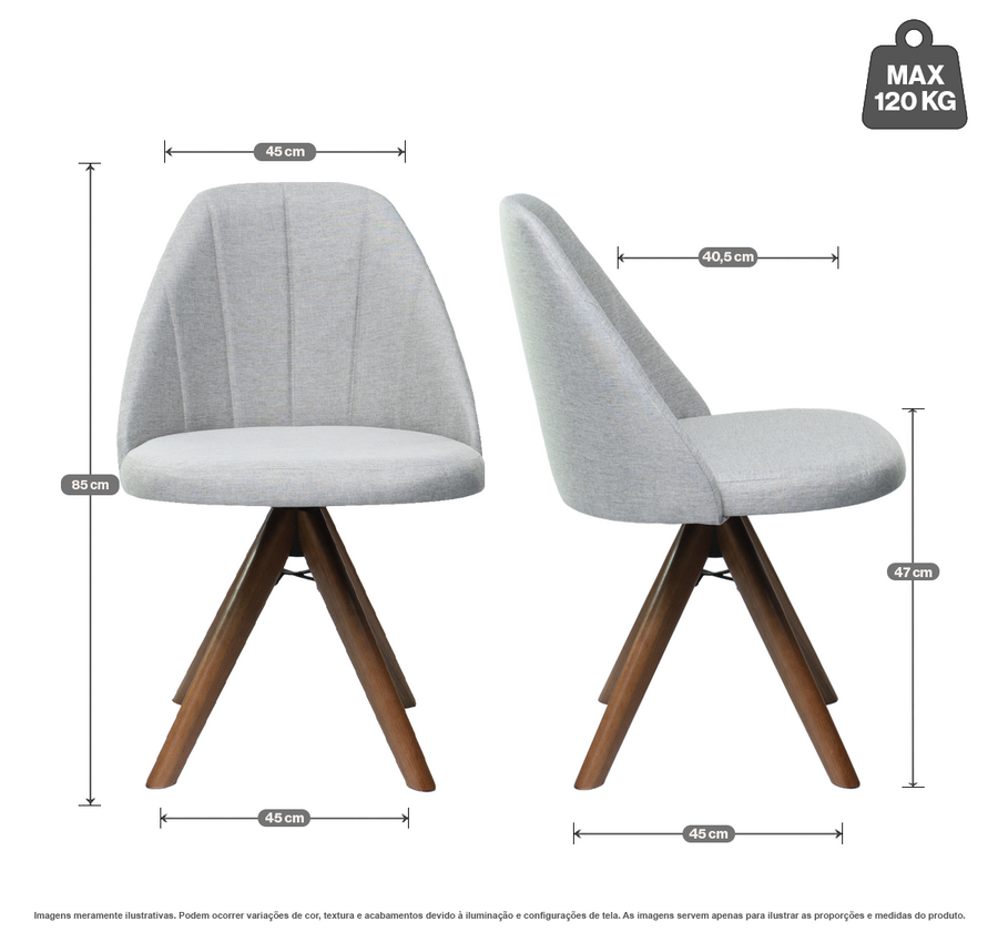 Kit 2 Cadeiras Mariana Giratória – Estrutura em Madeira