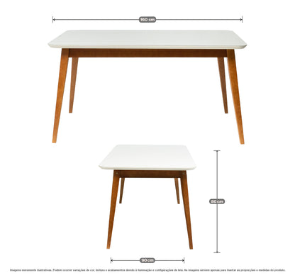 Mesa de Jantar 6 Lugares em Madeira com Tampo de Vidro