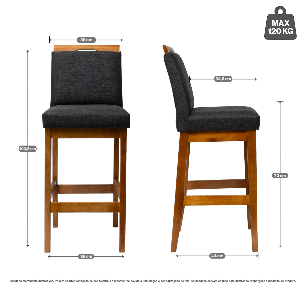 Kit 2 Banquetas Rubi Estofada – Estrutura em Madeira