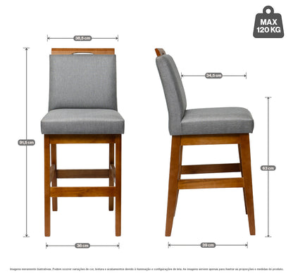 Kit 2 Banquetas Baixa Rubi 63cm Linho – Estrutura em Madeira