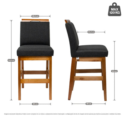 Kit 2 Banquetas Baixa Rubi 63cm Linho – Estrutura em Madeira