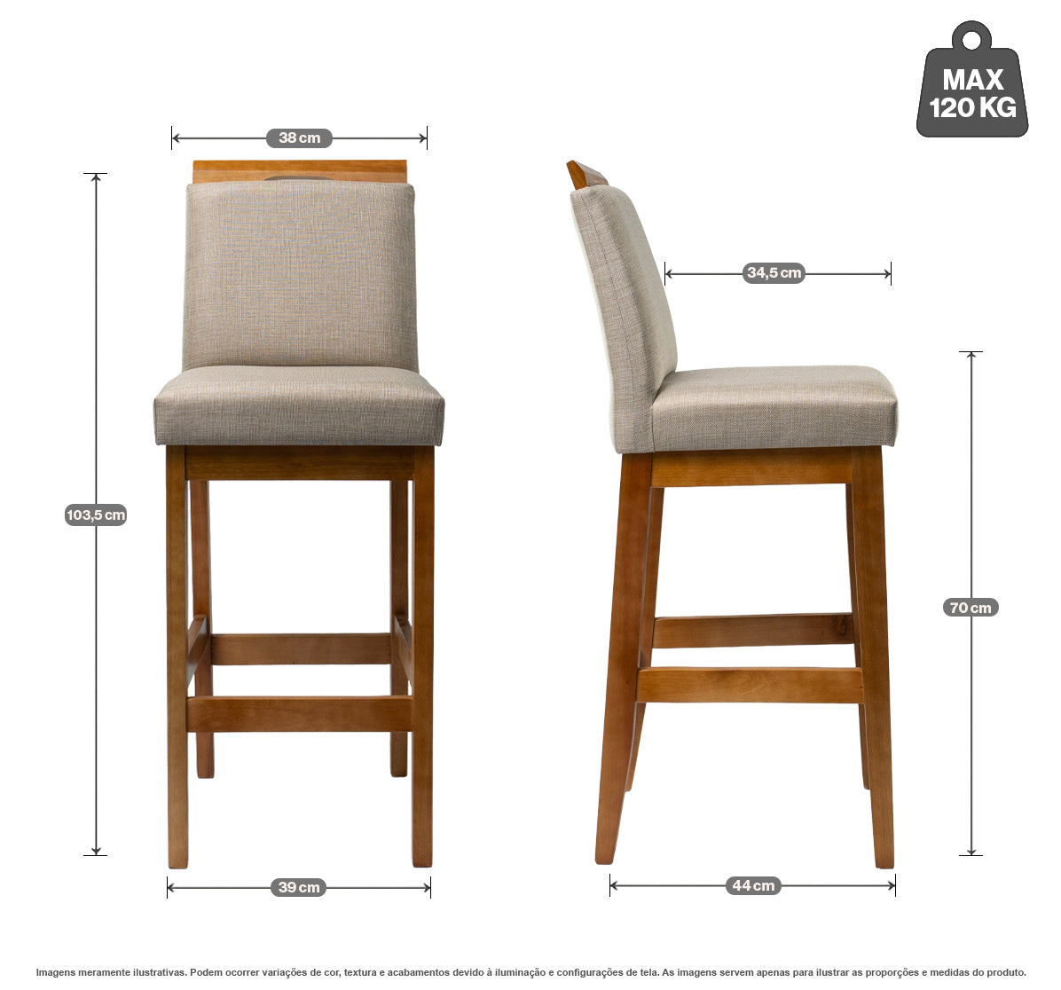 Kit 2 Banquetas Rubi Estofada – Estrutura em Madeira