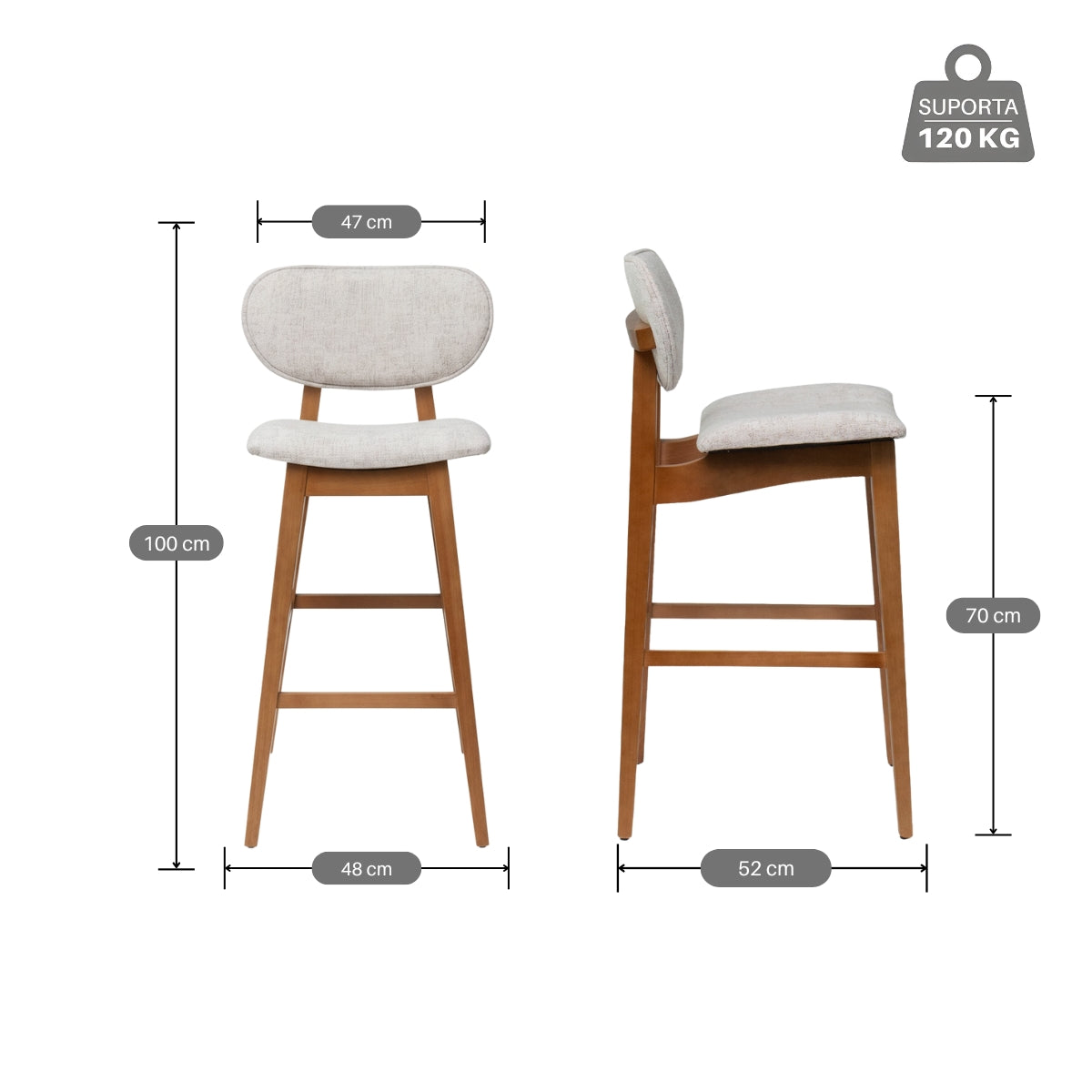 Kit 2 Banquetas Alta Eva 70cm Linho – Estrutura em Eucalipto