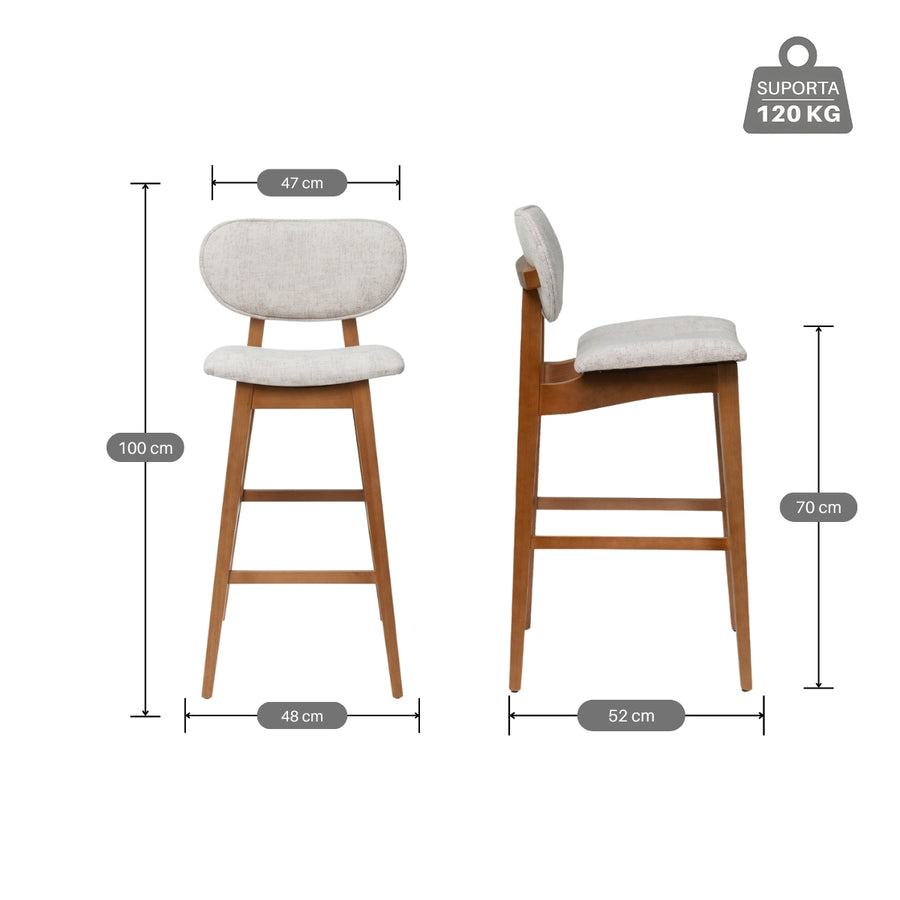 Kit 2 Banquetas Alta Eva 70cm Linho – Estrutura em Eucalipto