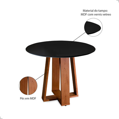 Mesa de Jantar 4 Lugares Redonda em MDF Athenas