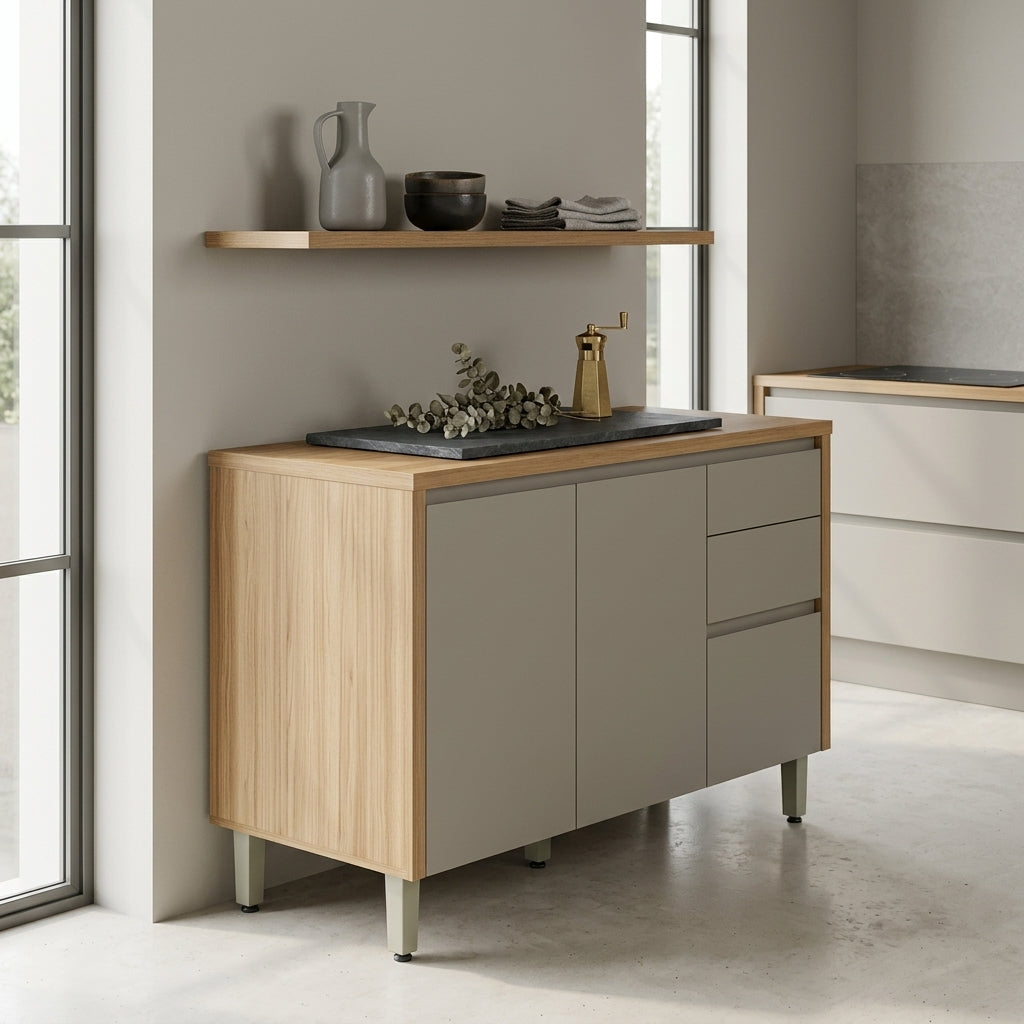 Balcão de Pia Allure 120 cm 100% MDF 2 Portas e 3 Gavetas