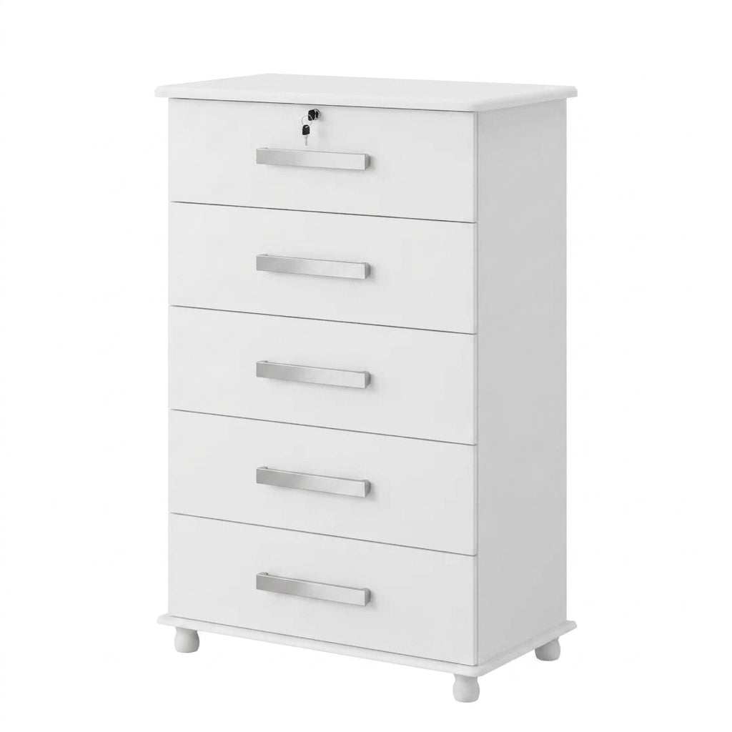 Cômoda Carrara 5 Gavetas com Chave e Corrediças Telescópicas