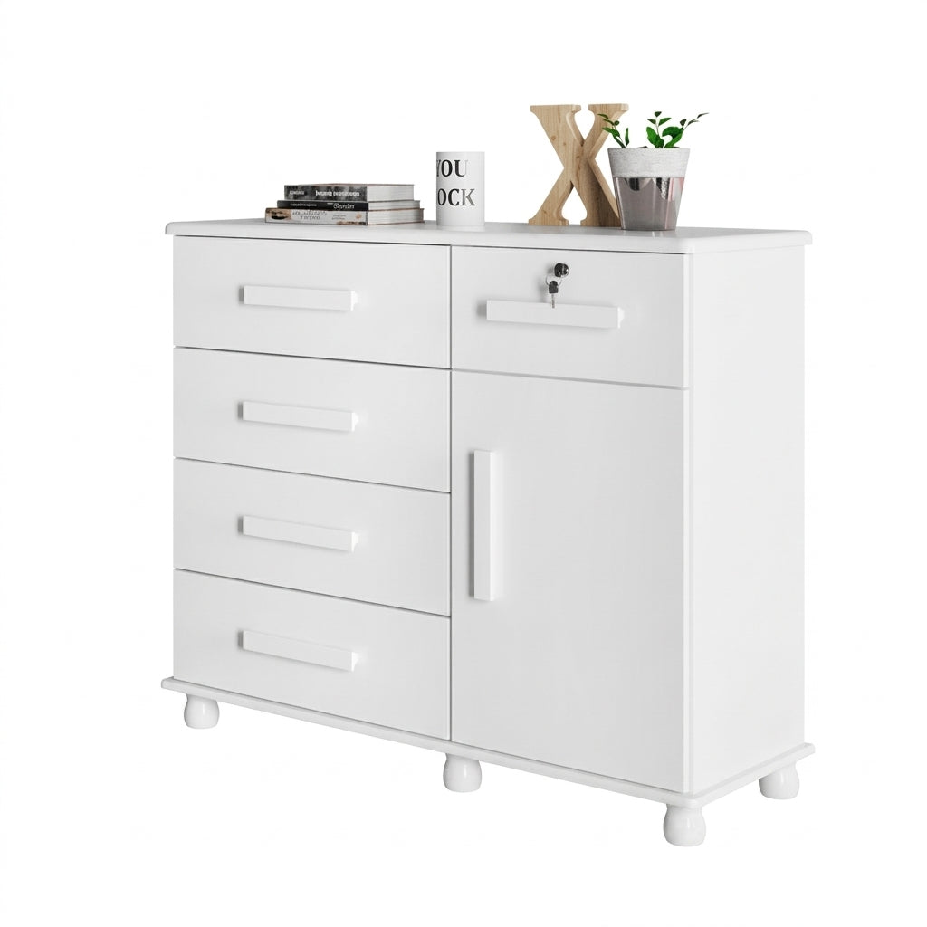 Cômoda Sapateira Ibiza Plus 5 Gavetas 1 Porta com Chave 118 cm