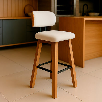 Kit 2 Banquetas Aurora em Madeira Maciça com Assento Estofado e Encosto Anatômico — Conforto para Cozinha Gourmet