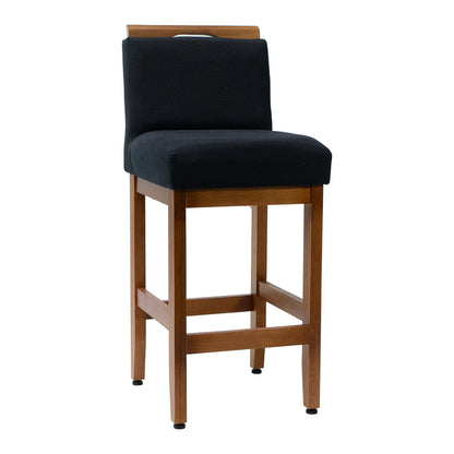 Kit 2 Banquetas Safira com Assento Estofado em Tecido Linho e Estrutura de Madeira Maciça – Com Encosto e Apoio para os Pés, Altura 91,5 cm para Bancadas Baixas