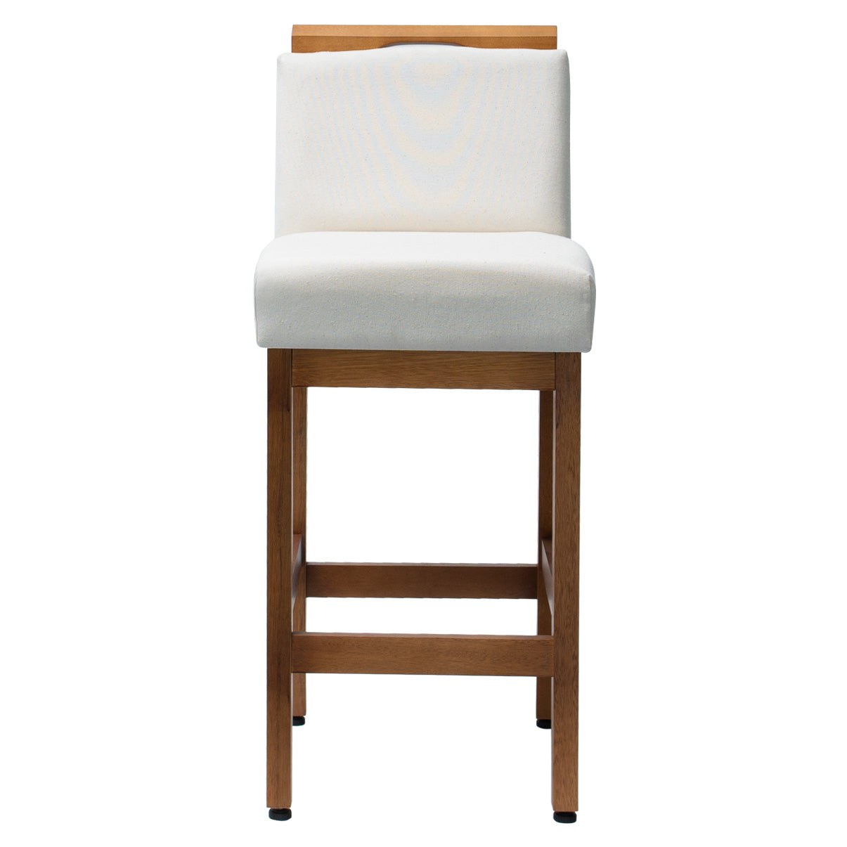Kit 2 Banquetas Safira com Assento Estofado em Tecido Linho e Estrutura de Madeira Maciça – Com Encosto e Apoio para os Pés, Altura 91,5 cm para Bancadas Baixas