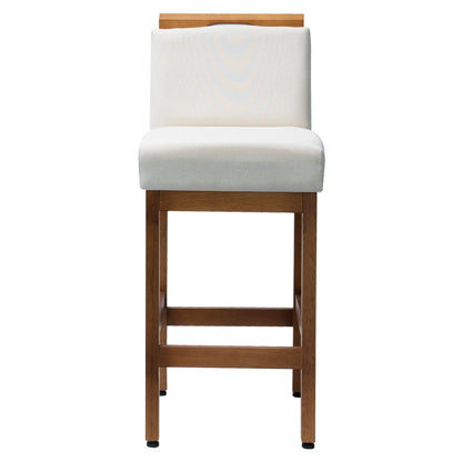Kit 2 Banquetas Safira com Assento Estofado em Tecido Linho e Estrutura de Madeira Maciça – Com Encosto e Apoio para os Pés, Altura 91,5 cm para Bancadas Baixas