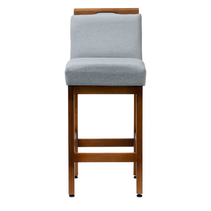 Kit 2 Banquetas Safira com Assento Estofado em Tecido Linho e Estrutura de Madeira Maciça – Com Encosto e Apoio para os Pés, Altura 91,5 cm para Bancadas Baixas