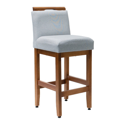 Kit 2 Banquetas Safira com Assento Estofado em Tecido Linho e Estrutura de Madeira Maciça – Com Encosto e Apoio para os Pés, Altura 91,5 cm para Bancadas Baixas