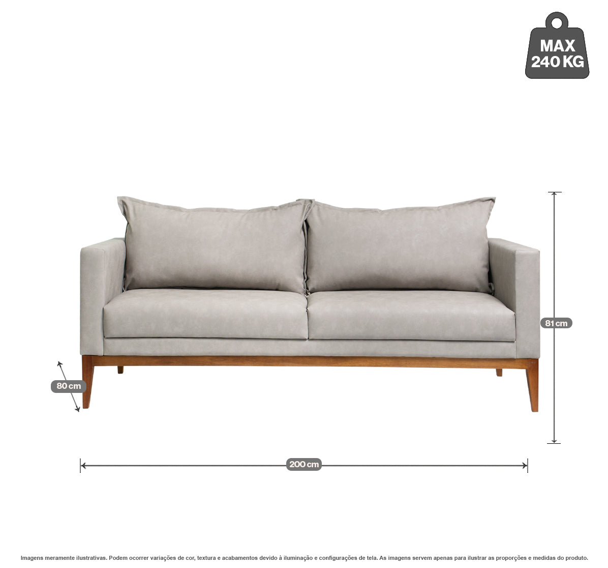 Sofá Classic 3 Lugares 2m Corino – Estrutura em Eucalipto