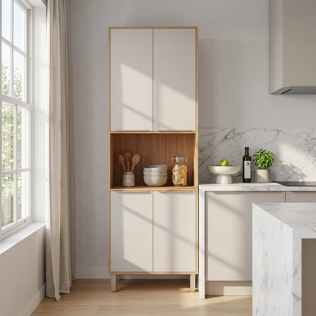 Paneleiro Torre Quente 70 cm 4 Portas 100% MDF com Nicho para Forno ambientado na cozinha