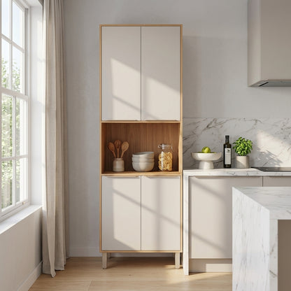 Paneleiro Torre Quente 70 cm 4 Portas 100% MDF com Nicho para Forno ambientado na cozinha