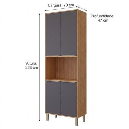 Vista do Paneleiro Torre Quente 70 cm 4 Portas 100% MDF com Nicho para Forno
