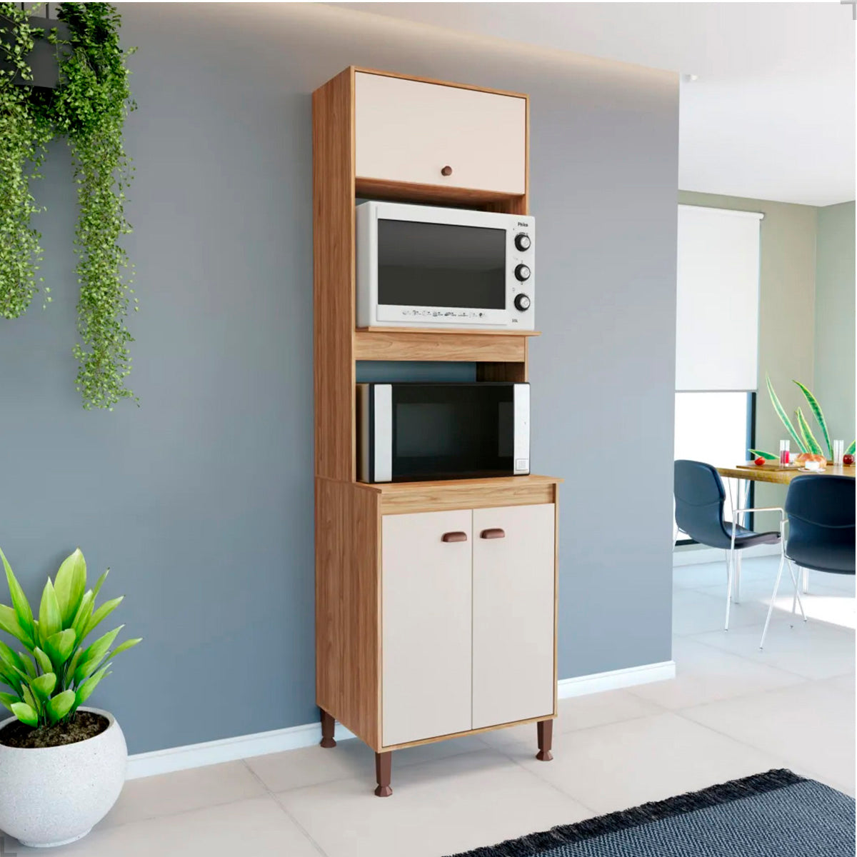 Torre Quente Movelbento MB 1032 215cm — Estrutura em MDP 15mm com Pintura UV, Espaço para Forno e Micro-ondas e Porta Basculante com Pistão a Gás para Cozinha Organizada