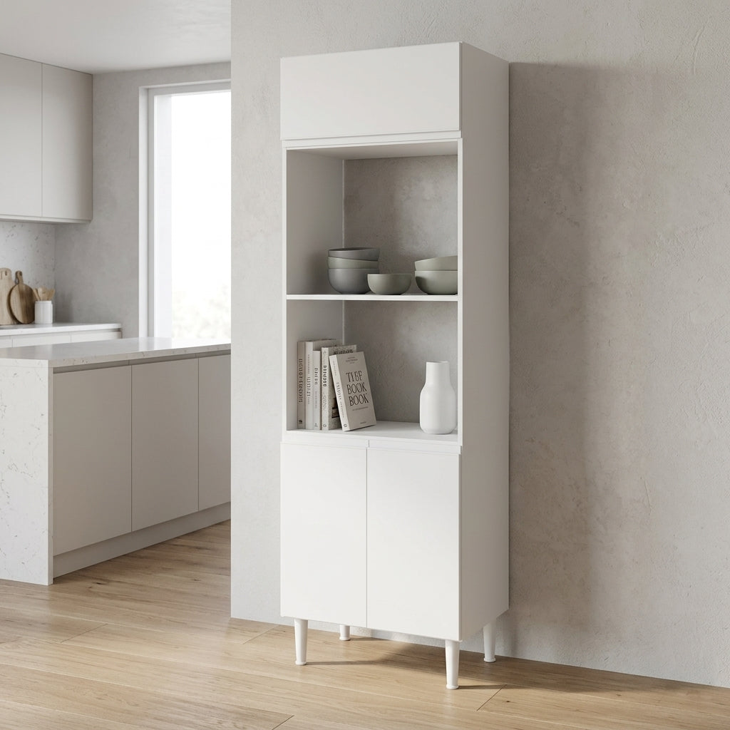 Torre Quente de Cozinha 3 Portas em MDP Nature e Branco ambientado na cozinha