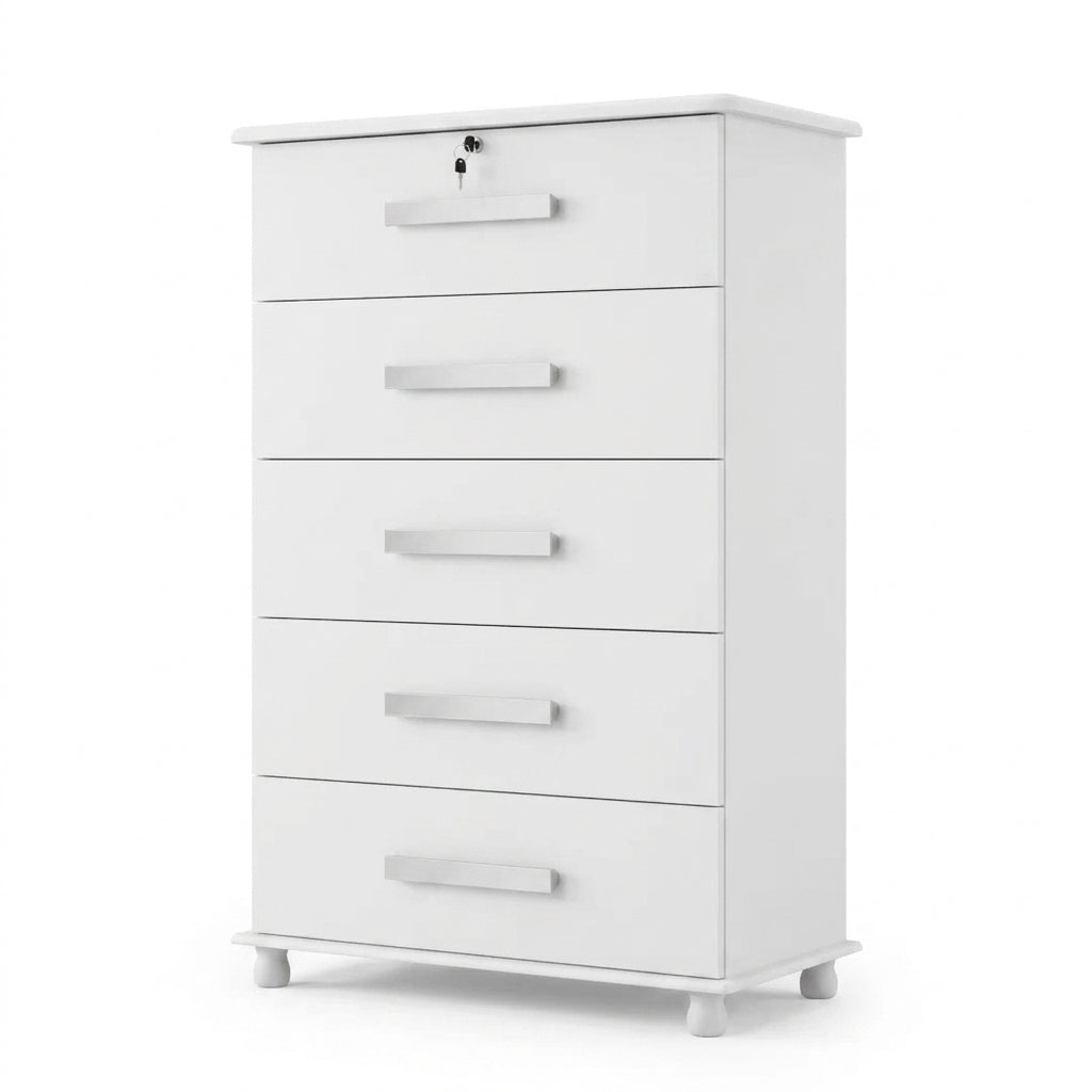 Cômoda Carrara 5 Gavetas com Chave e Corrediças Telescópicas