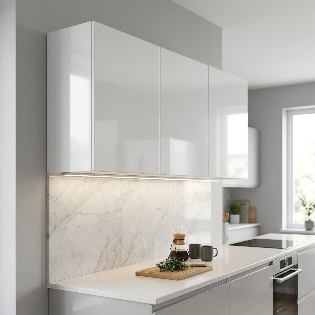 Armário Aéreo de Cozinha 120 cm 3 Portas Nature e Branco ambientado na cozinha