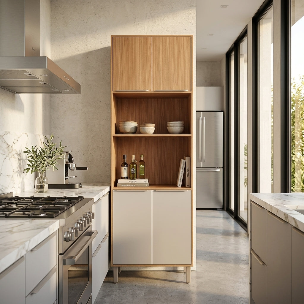 Paneleiro Torre Quente Duplo 70 cm 4 Portas 2 Nichos 100% MDF ambientado na cozinha