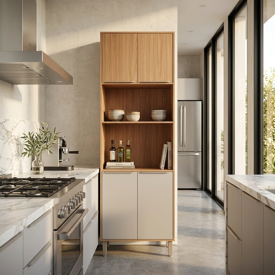 Paneleiro Torre Quente Duplo 70 cm 4 Portas 2 Nichos 100% MDF ambientado na cozinha