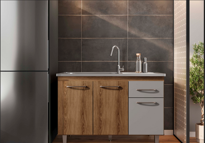 Balcão de Cozinha 118cm com 3 Portas e Gaveta com Corrediça Metálica e Estrutura em MDF/MDP — Praticidade para Cozinha Compacta (Sem Tampo)