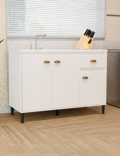 Balcão de Pia para Cozinha MB 1030 120cm armário com 3 portas, 1 gaveta