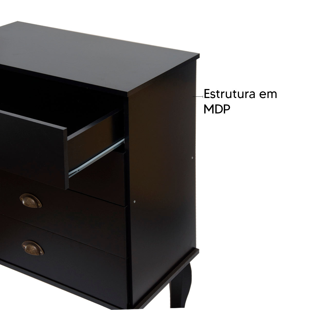 Cômoda Clássica 4 Gavetas com Pés de Madeira e Puxadores Metálicos 70 cm - imagem 5