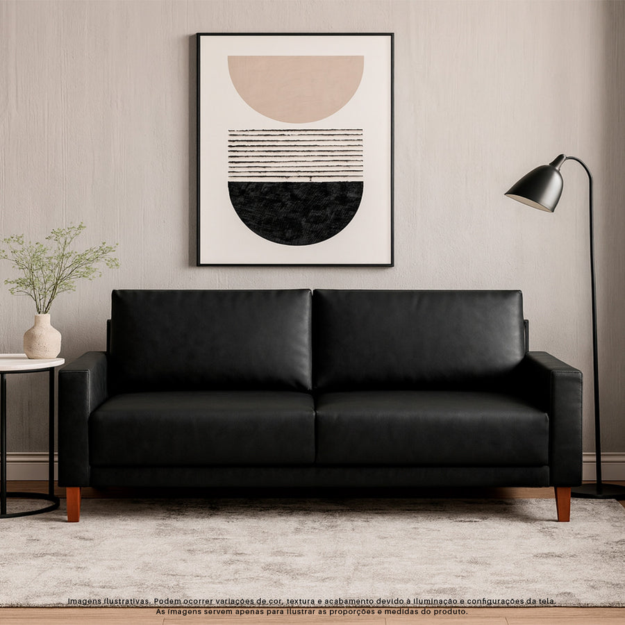 Sofá Sorento 2 Metros em Corino 3 Lugares Estrutura em Madeira de Eucalipto