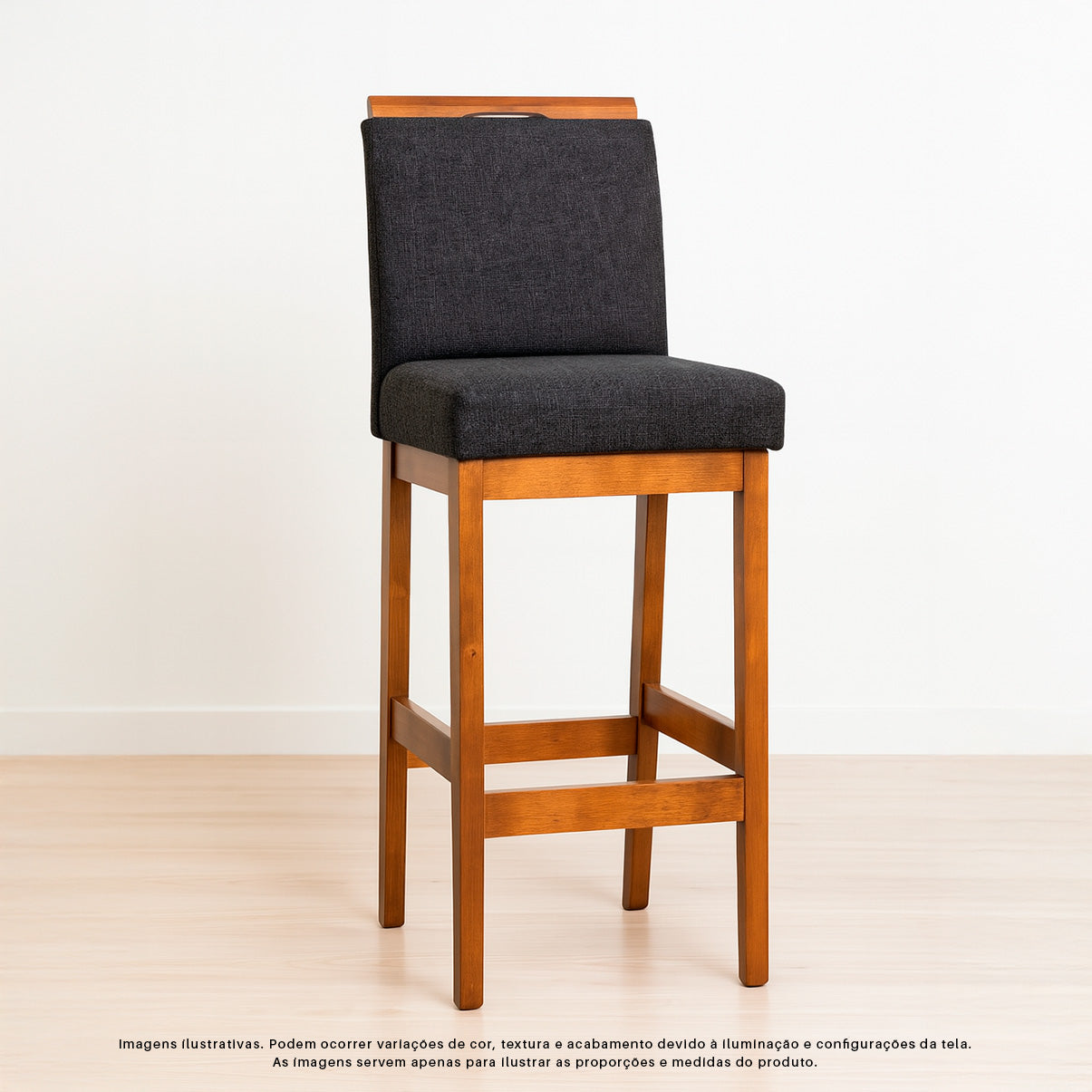 Banqueta Rubi Baixa Estofada em Tecido Linho com Estrutura de Madeira Maciça - Ideal para Mesas e Bancadas Compactas