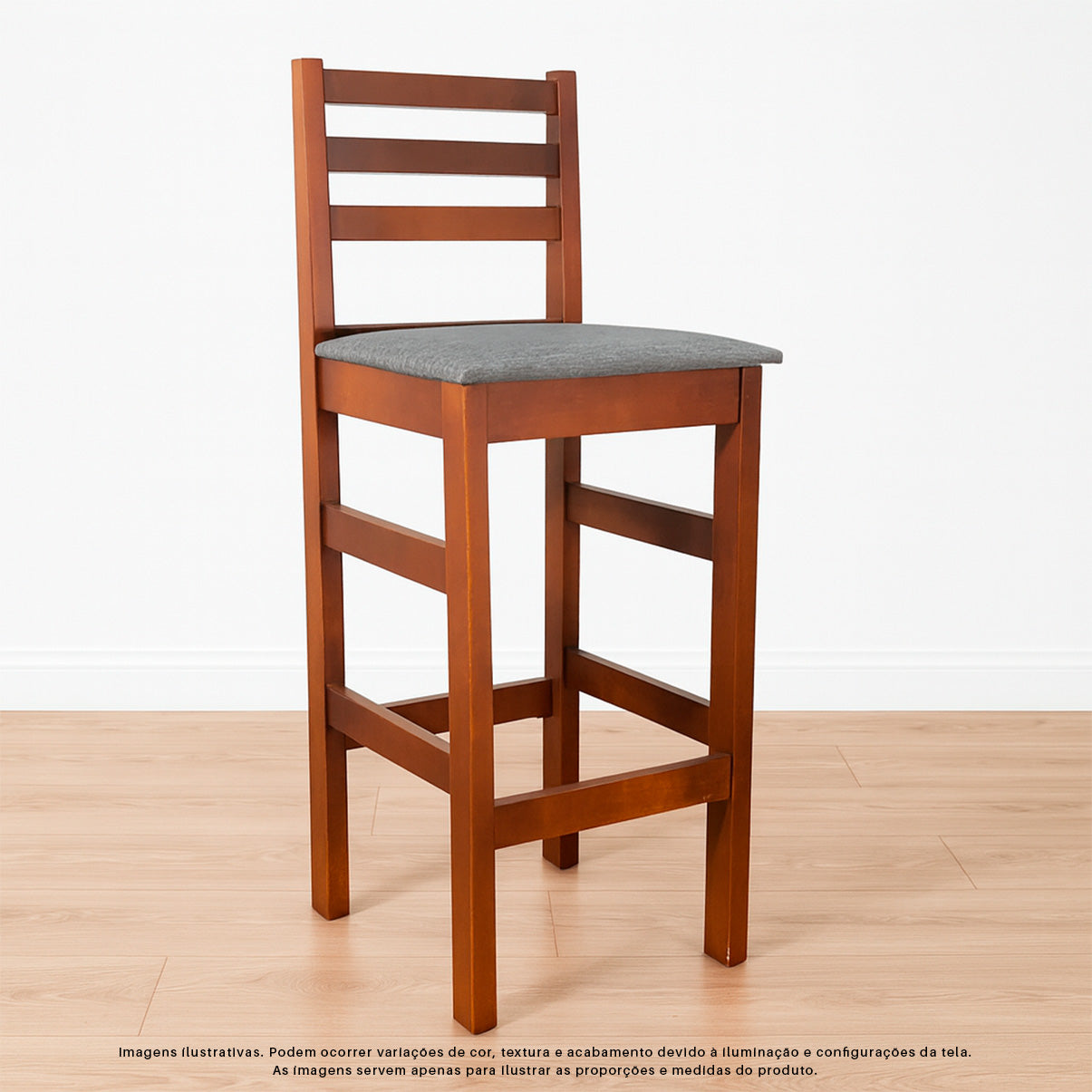 Banqueta Bistrô Estofada em Tecido Linho com Estrutura de Madeira Maciça – Ideal para Bancada Alta