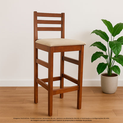 Banqueta Bistrô Estofada em Tecido Linho com Estrutura de Madeira Maciça – Ideal para Bancada Alta