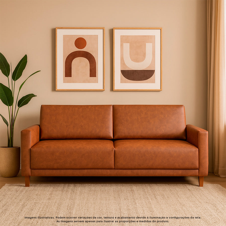 Sofá Sorento 2 Metros em Corino 3 Lugares Estrutura em Madeira de Eucalipto