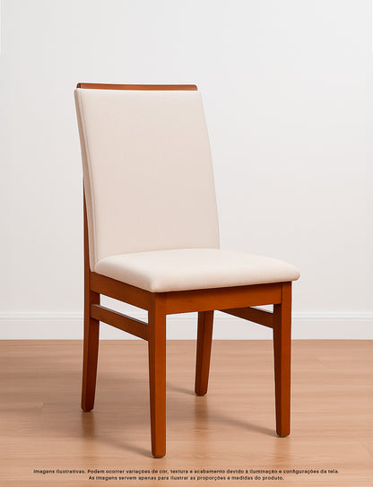 Kit com 2 Cadeiras Veneza Estofadas em Linho com Estrutura de Madeira Maciça e Acabamento PU Marrom Canela